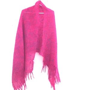 shawl women O/S wool/mohair pink/green/blue fringes quiet luxury, old money,